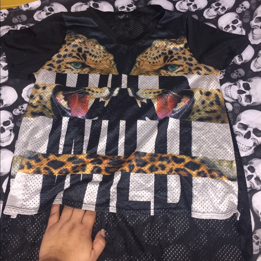 Wild leopard mesh top sz small Love J